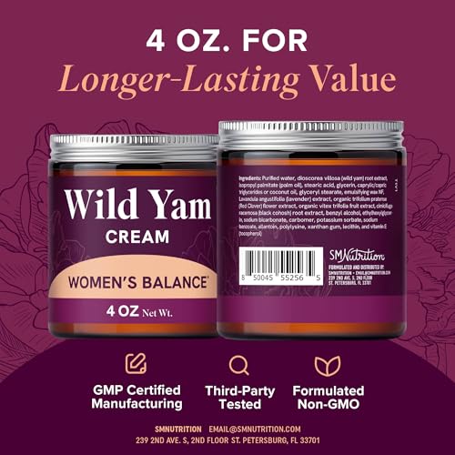 Wild Yam Cream for Hormone Balance, Herbal Menopause & PMS Support, 4 Oz.