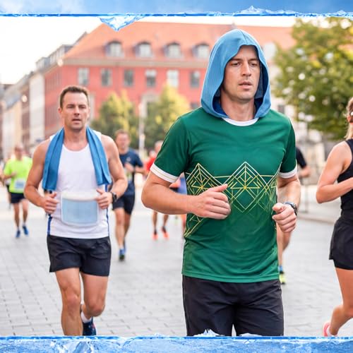 Honoson 12 Pcs Cooling Hoodie Towel Set, 6 Double-Layer Cooling Head Wrap & 6 Flat Ice Towels UPF 50+ Sun Protection Breathable Neck Face Towels Bulk for Hot Weather Sports Running(Blue)