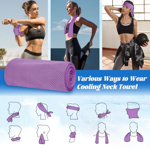 4 Packs Soft Breathable Cooling Towels for Neck and Face(40"x12") | Waterproof Bag, Carabiner, Microfiber, for Yoga, Sport,Gym,Camping