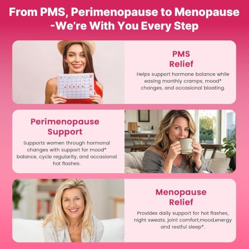 Menopause Supplements for Women - Menopause Support Gummies, Perimenopause, | Hormone Balance & PMS Relief with DIM, Black Cohosh | Supports Hot Flashes, Night Sweats & Mood Balance | Sugar-Free, 120 Ct