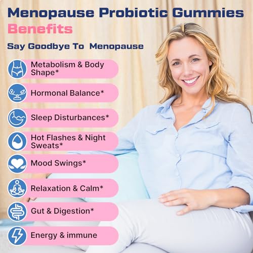 Menopause Supplements for Women, Hot Flashes & Night Sweats, 60-Day Supply | 16-in-1 Menopause Gummies, with Black Cohosh, Ashwagandha & Probiotic for Menopause Relief & Mood Balance, Goji Flavor