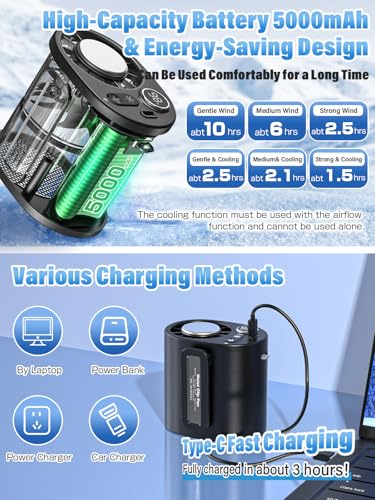 Portable fan Waist Worn Fan Belt Fan Waist Fan Cooling Handheld Fan Cooling Plate 100-Level Wind Speed Adjustment LED Display Type-C Fast Charging Handheld Outdoor Work Construction Gift (black)