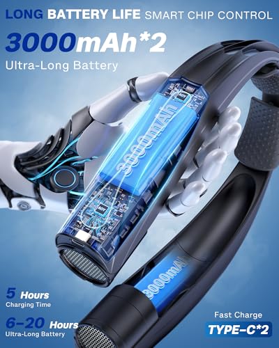 Portable Neck Fan, 6000mAh Personal Fan, 360° Cooling Rechargeable Wearable Fan, 6 Speeds Adjustable Hands-Free Fans for Travel, Outdoor, Office, Ideal Summer Gifts