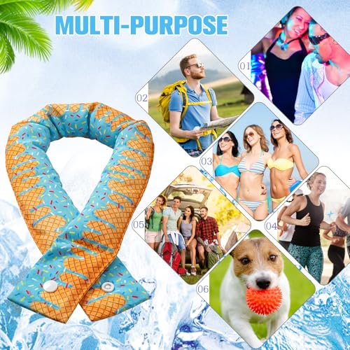 Hanaive 12 Pcs Cooling Neck Wraps with Button Tie Dye Neck Cooler for Hot Weather Ice Cooling Bandana Scarf for Summer Men Women (Ice Cream Drip)