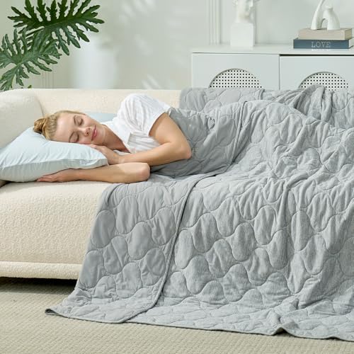 Cozy Bliss Cooling Dual-Sided Blanket for Hot Sleepers, Q-Max>0.46 Lightweight Soft Breathable Bed Blanket, Double Side Cooling Throw for Night Sweats (Silver Grey, 50"x70")