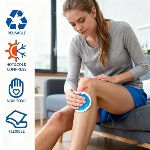 Small Round Ice Packs for Face (5 Pack) - Reusable Hot Cold Compress with Soft Fabric Sleeve, Stays Flexible When Frozen for Wisdom Teeth, Eye Surgery, Migraine, Facial Swelling & Dental Recovery