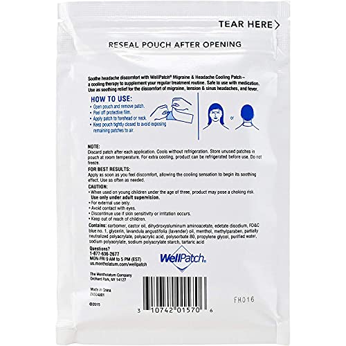 WellPatch Cooling Headache Pads, Migraine 4 Pads in a Pack. (Pack of 6)= 24pads