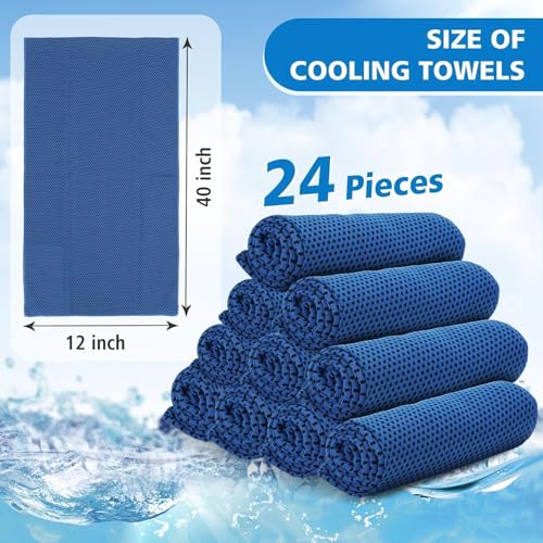 24 Pack Cooling Towels Bulk for Neck and Face 40"x12" Ice Cooling Sweat Rags Microfiber Soft Breathable Soft Chilly Towel for Yoga Golf Sport Running