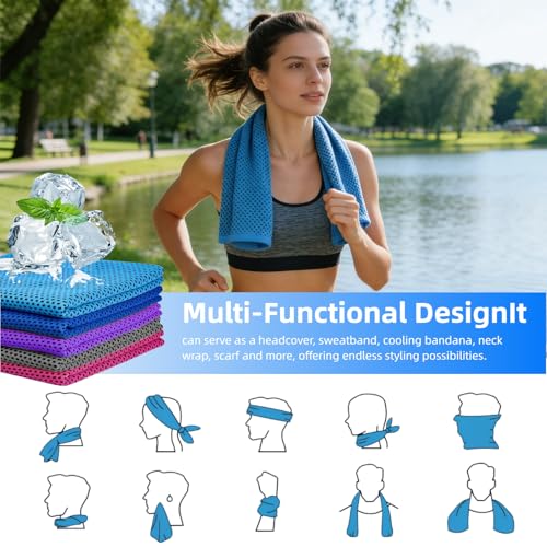 5 Pack Cooling Towel 31"x11", Microfiber Gym Towels for Men and Women，Soft Breathable Chilly Towe for Yoga, Running, Workout,Gym, Camping, Fitness, Workout