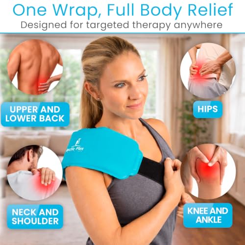Arctic Flex Reusable Hot & Cold Gel Ice Pack Wrap with Strap - Therapy | Injuries, Pain, Shoulder, Knee, Back, Elbow & Foot - Flexible Wrap Around Cold Pack & Compress