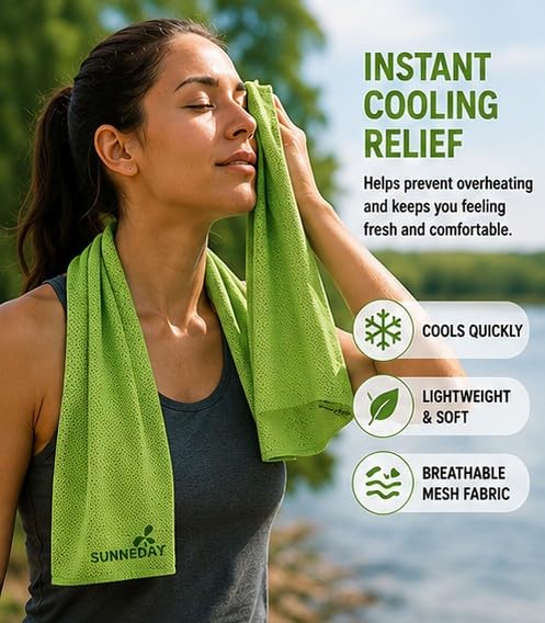 Cooling Towel | Green | Pink | Blue | Sports & Fitness | Gardening | Outdoor Work (Green 32 x 16)