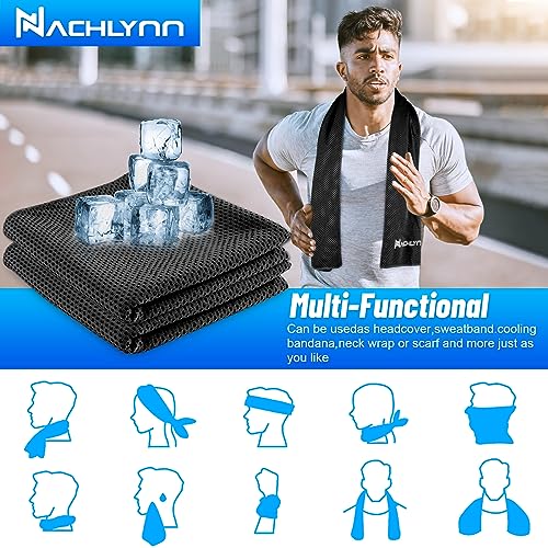 NACHLYNN 2pcs Cooling Towels for Neck and Face 40"x12" Cool Rags for Neck Instant Cooling Towel Soft Breathable Cold Cloths for Hot Weather Yoga Sports Running Fitness Workout Camping Golf