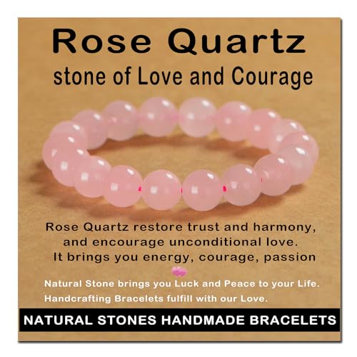 AD Beads Handmade Gemstone Stretch Elastic Bracelet Crystal Healing Reiki Nature's Beauty and Spiritual Essence Unisex (10mm, Rose Quartz)