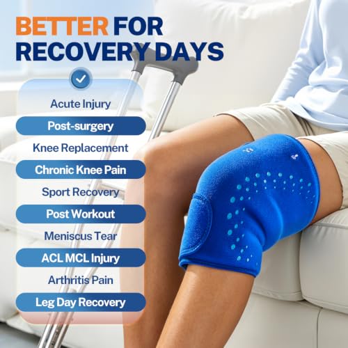 Knee Ice Pack Wrap, Long-Lasting Cold Compression for Knee Pain Relief | Thickened Gel, Stays Cold Longer, Soft After Freezing, Adjustable Fit, No Slip, Full Wrap cooling, Reusable Cold Hot Therapy