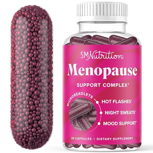 Menopause Vitamins Beadlets, Hot Flashes Night Sweats and Mood Support | With Black Cohosh Red Clover & More, Menopause Supplements for Women with Dong Quai Chaste Tree Berry & DIM, 30 Capsules