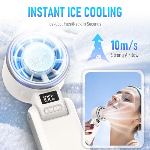 PlayHot Portable Handheld Cooling Fan, Travel Essentials, Gifts for Women | Instant Cooling, 10m/s Airflow, 5-Speed, 10H Max, USB-C Rechargeable, LED Display, 3-in-1 Foldable for Cruise, Beach Vacation