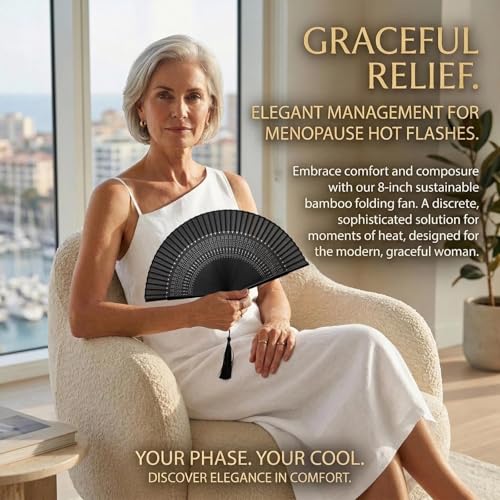 Zolee Hand Fan for Women Foldable - Folding Japanese Chinese Fan with Case - for Hot Flashes, Dance, Decoration, Fashion Accessories, Festival, Gift (Sexy Black)