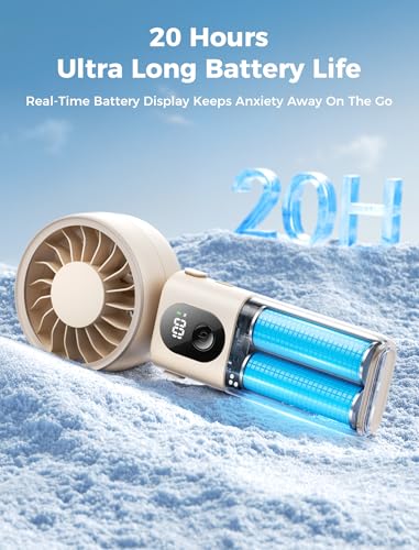 Aecooly Mighty Portable Handheld Fan | 20H Max Cooling | 3 Flexible Modes | 5 Speeds Wind | Battery Level Display | Mini USB Rechargeable Personal Battery Powered Fan Travel Gifts for Women -Beige