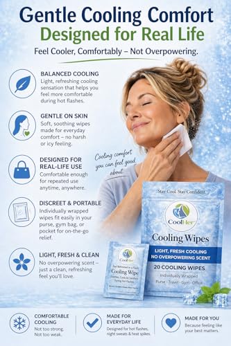Cooling Wipes for Women – Individually Wrapped Travel Wipes for Hot Weather, Outdoor Activities & Hot Flash Comfort – Refreshing Body Wipes (20 Count)