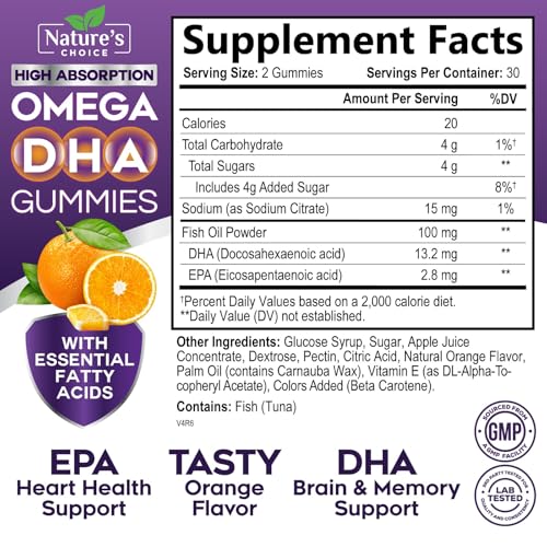 Omega 3 Fish Oil Gummies - Triple Strength Omega3 Gummy - DHA & EPA Fatty Acids for Heart Health, Joint & Brain Support, Nature's High Absorption Omega Fish Oil Supplement, Orange Flavor- 60 Gummies