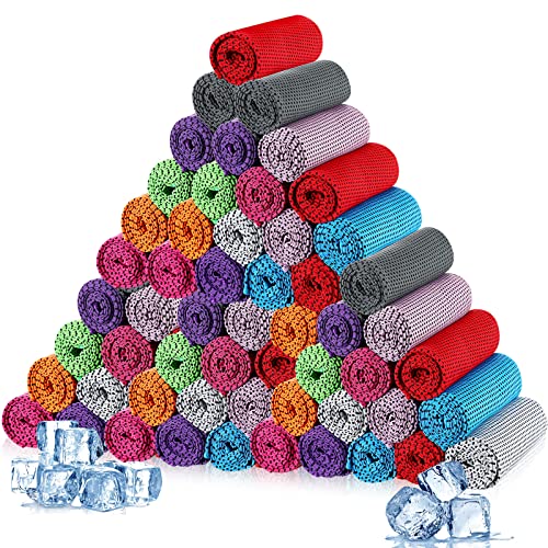 Maitys 80 Pcs Cooling Towel Bulk 32 x 12 Inch Microfiber Ice Towel Cold Soft Breathable Sport Towels for Neck and Face Chilly Sweat Towels for Hot Weather Athletes Gym Yoga Workout (Multicolor)