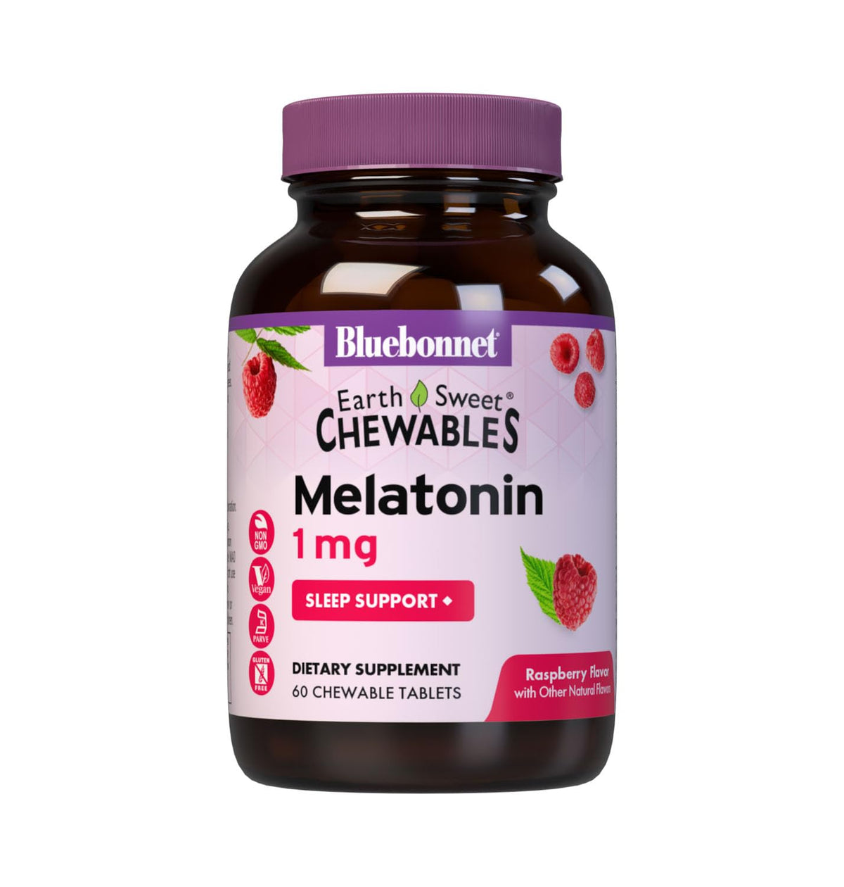 Bluebonnet EarthSweet Melatonin 1mg Chewable Tablets, Raspberry, 60ct