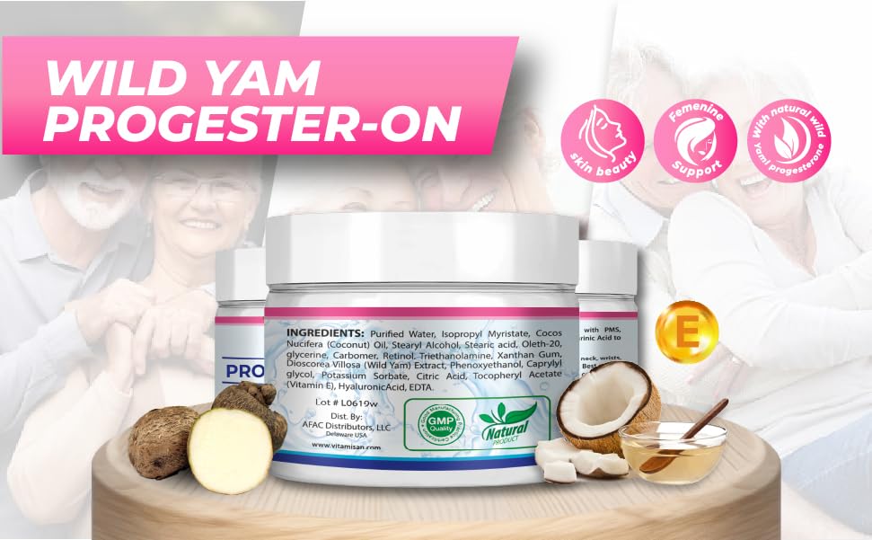 Wild Yam Balancing Cream for Women – with Vitamin E, Coconut Oil & Hyaluronic Acid – 1500mg Natural Extract – Menopause & Skin Support, 4 oz