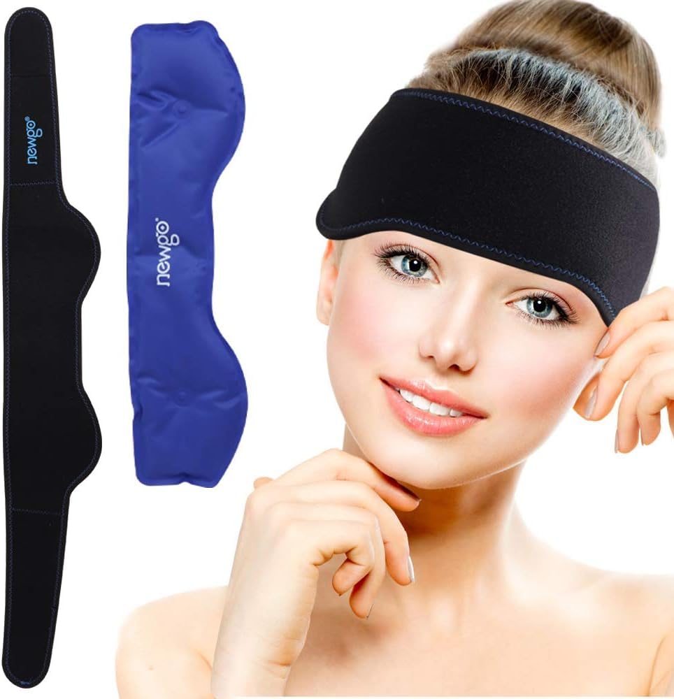 NEWGO Headache Ice Pack, Adjustable Head Wrap for Migraines, FSA Eligible | Reusable Hot and Cold Pack, Head Ice Wrap for Sinus Pain, Chemo Discomfort, Hot Flash Relief, Gift for Mom or Her