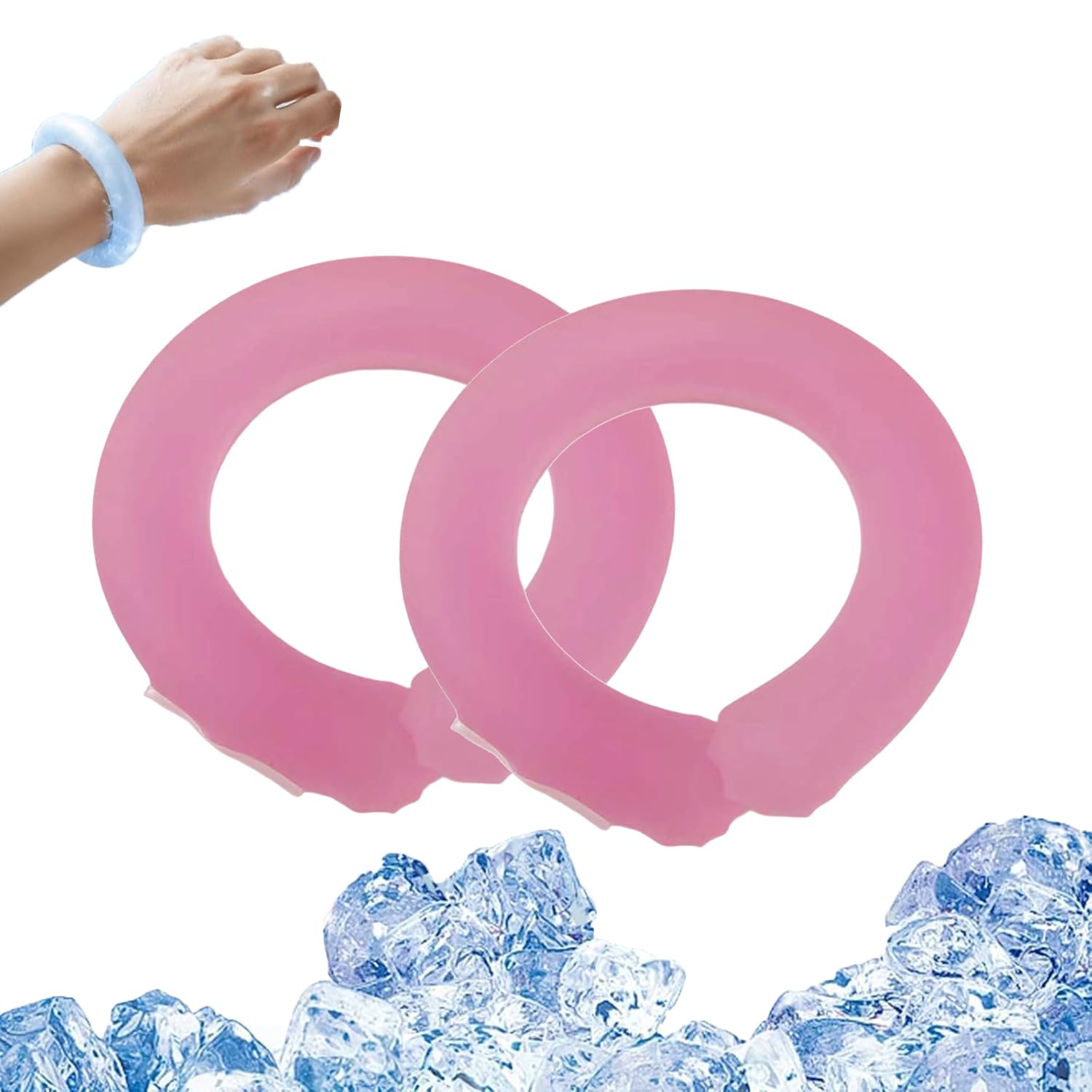 2 Pcs Wearable Wrist Cooling Tubes, PCM Phase Change Bracelet & Ring, Instant Ice Wristband for Summer Outdoor Sports, Hiking & Work (Pink)