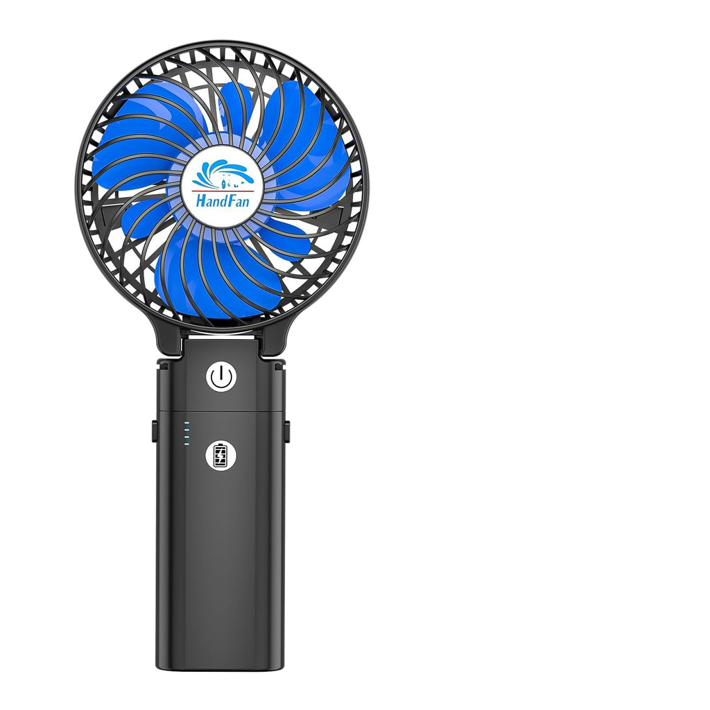 HandFan 5200mAh Portable Handheld Fan Rechargeable - 3 Speeds Foldable Personal Cooling, 2-IN-1 Hand Held Fan Battery Operated, 20H Runtime for Disney/Travel/Summer/Concerts/Women (Black&Blue)