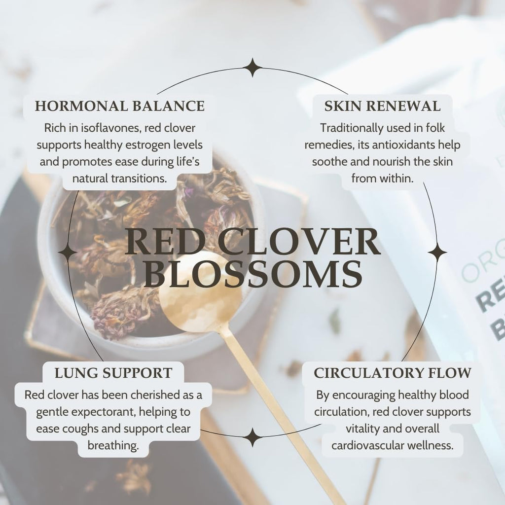 Organic Red Clover Blossoms 2 oz. (57g), USDA Certified Organic Red Clover Blossom Tea, Whole