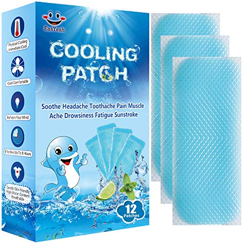 EASYEAH Cooling Patches for Fever Discomfort & Pain Relief, Pack of 12 | Cooling Relief Fever Reducer, Soothe Headache Pain, Migraine Relief, Fever Patches for Adults & Kids