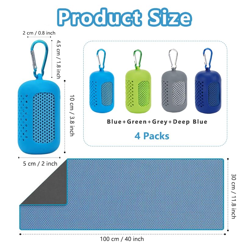 4 Pack Cooling Towels (40"x12"), Microfiber Chilly Towels Soft Breathable Gym Ice Towel for Workout, Yoga, Sport, Silicone Set Travel Sweat Towels Fast Drying Lightweight Cooling Neck Wraps