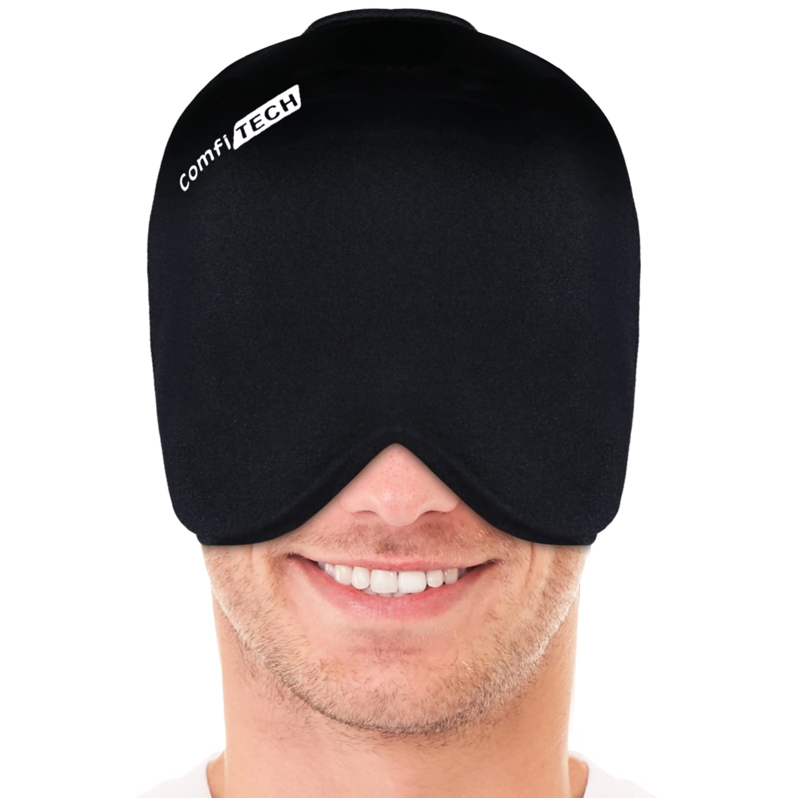 ComfiTECH Head Ice Pack Wrap Cold Cap Cooling Gel Hat, Black, L | Remains Pliable Frozen, Cold Compress for Head, Sinus Tension, Stress and Puffy Eyes