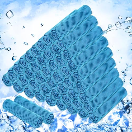 Hosuly 50 Pack Cooling Towels, 40"x12" Yoga Towels Ice Breathable Soft Chilly Sweat Rag Microfiber Workout Rags for Neck and Face for Gym Golf Sport Running(Light Blue)