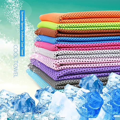 Peicees 10 Pack Microfiber Cooling Towels for Neck Sports Gym Workout Cooling Towel, Fast Drying Super Absorbent Compact Lightweight for Climbing Camping Travel Beach Swimming Backpacking