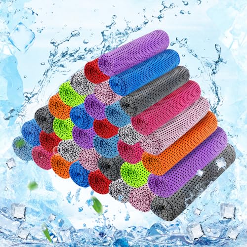 50Packs 31"x12" Bulk Cooling Towels for Neck and Face Hot Weather, 10Colors | MADHOLLY Breathable Cooling Neck Wraps, Sweat Towel Rags for Workout, Gym, Yoga, Camping, Summer Essentials
