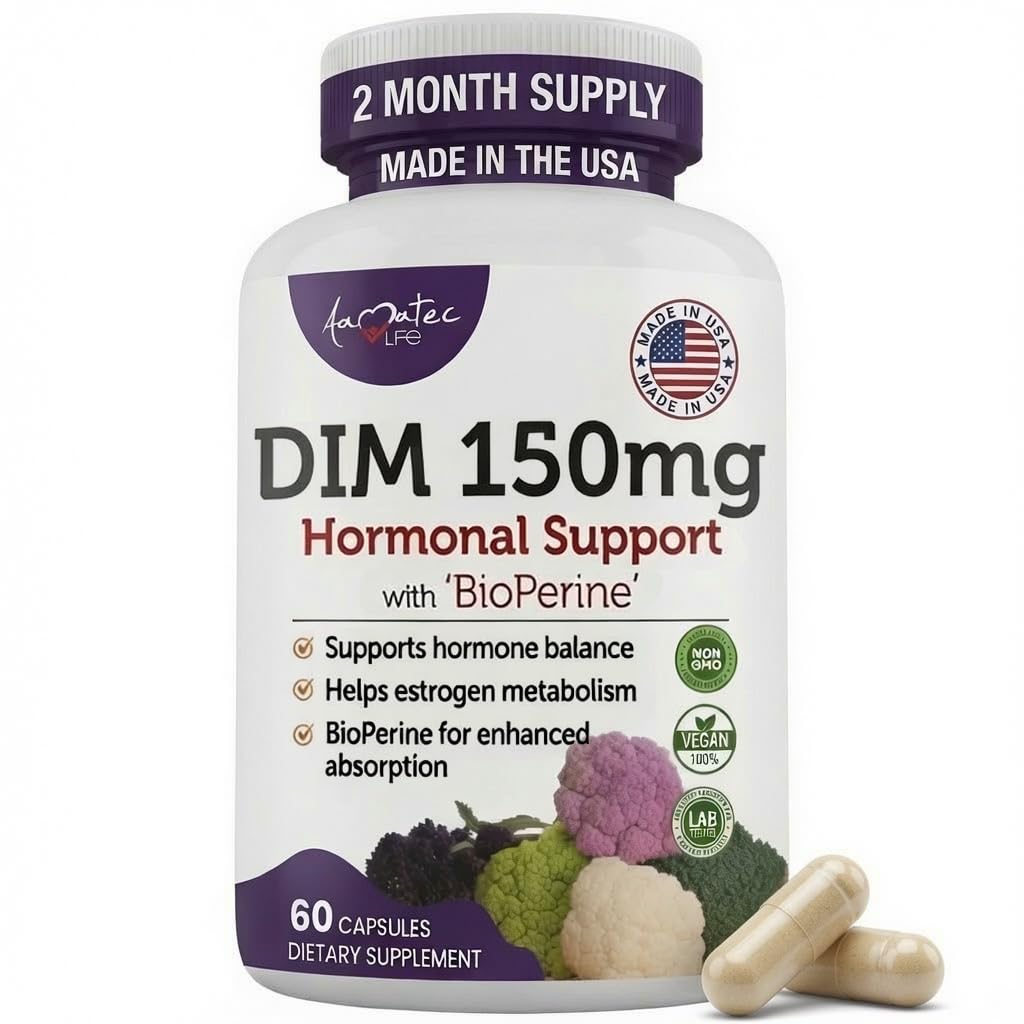 Women’s DIM Complex 150mg - Bioperine Estrogen Balancing Pills for Menopause & Hot Flashes Relief Support Hormonal Acne Powerful Supplement - 60 Capsules - Made in USA