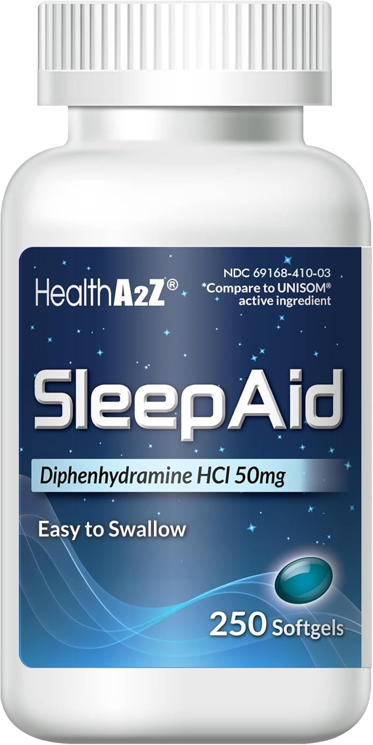 HealthA2Z® Uyku Yardımcısı, Difenhidramin HCl 50 mg Yumuşak Kapsül, 250 Adet