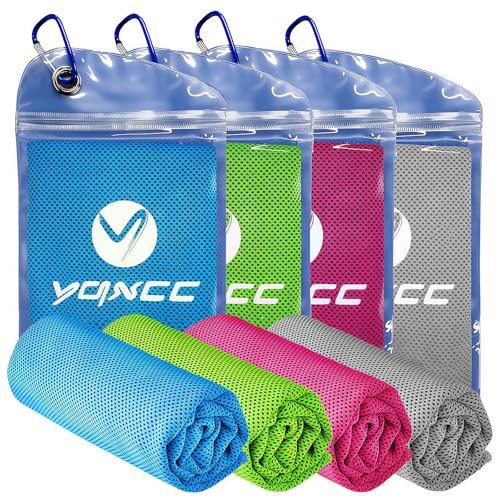 YQXCC 4 Pack Cooling Towels, 40"x12", Ice Cool Towels for Neck & Face | Soft Breathable Microfiber, Instant Cooling Neck Wraps for Yoga, Golf, Gym, Running, Hiking, Camping & Hot Weather Activities