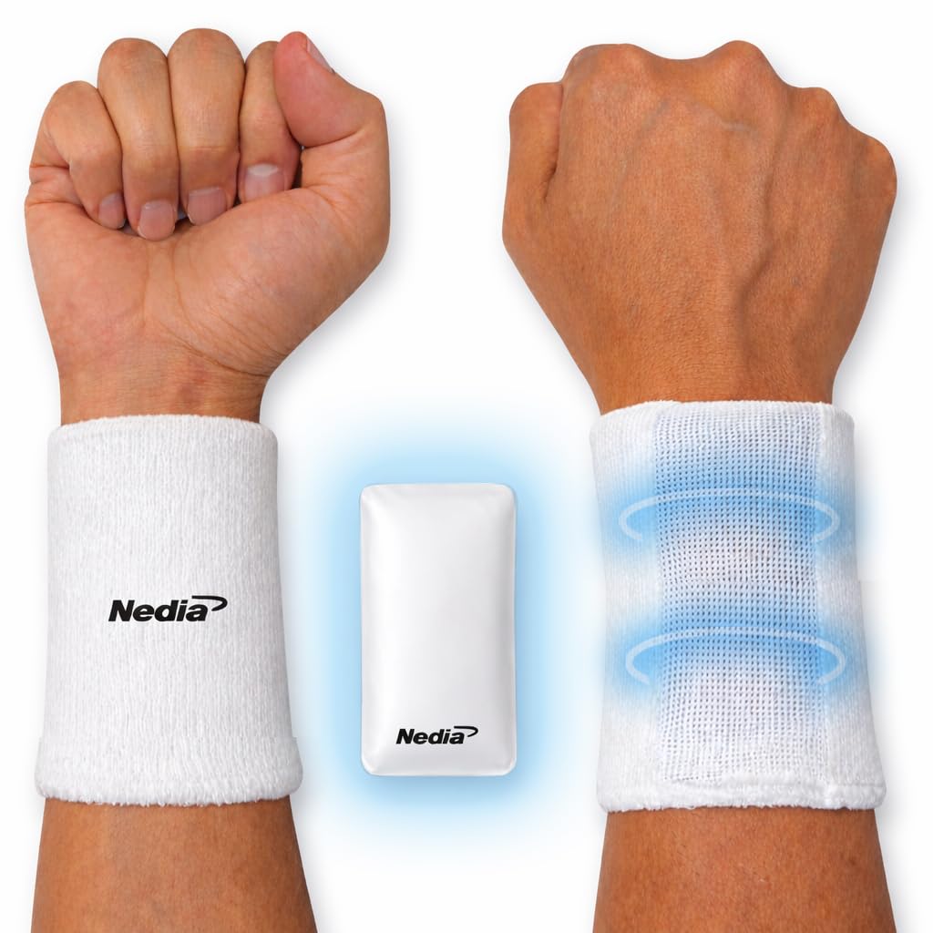 Nedia Cooling Wristbands Cotton Sweatband for Men and Women, Ice Gel Pack Inserts Keeps You Cool in Hot Weather Play, Sweat Absorbing Athletic Terry Cloth, for Tennis, Basketball, Running, More