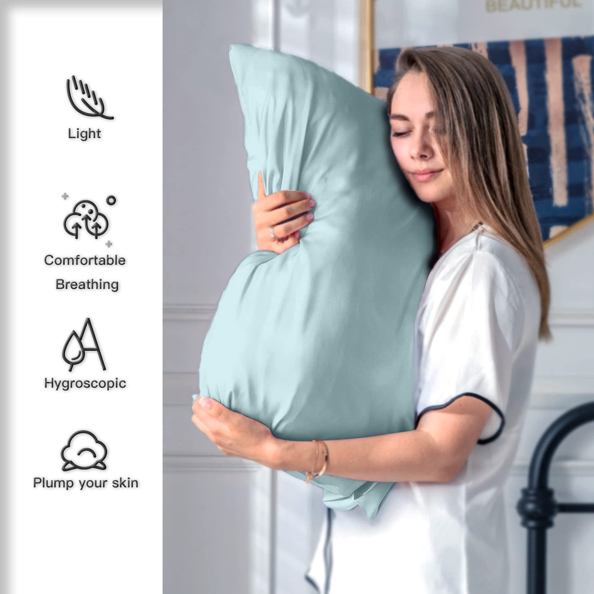 Mulberry Silk Pillowcase for Hair and Skin Standard Size 20"X 26" Pillow Case with Hidden Zipper Soft Breathable Smooth Cooling Silk Pillow Covers for Sleeping (Haze Blue,Standard,1Pcs)