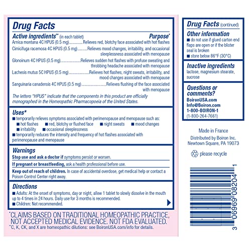 Boiron Cyclease Menopause Tablets for Relief of Hot Flashes, Night Sweats, Irritability, and Mood Swings - 60 Count | For Hot Flashes, Night Sweats, Irritability, and Mood Swings. Size: 60 Count.