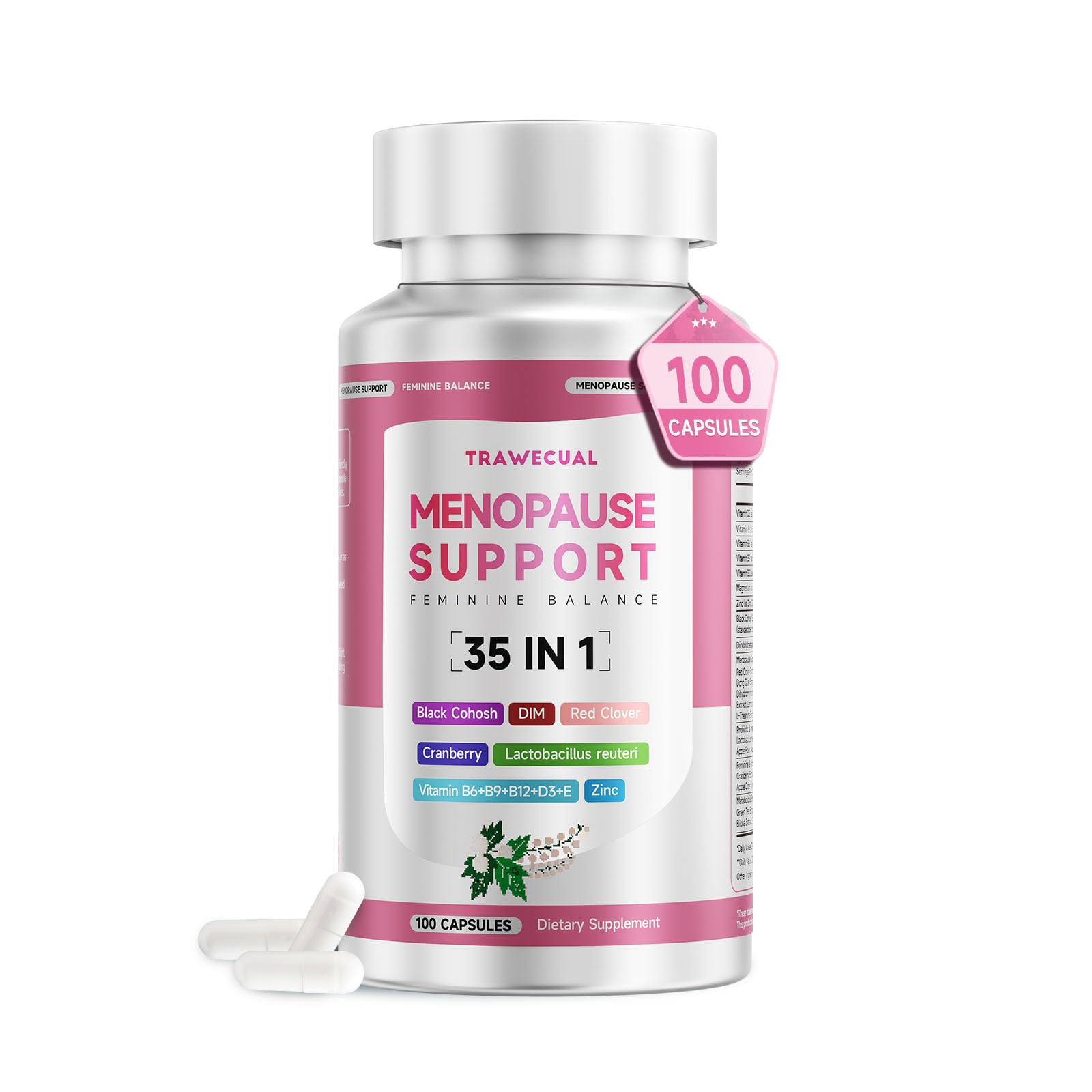 Menopause Supplements For Women, 400mg Black Cohosh 200mg DIM, 100 Capsules | 35-in-1 with Dong Quai, Ashwagandha, Red clover & Probiotics, Hormone Balance, Hot Flashes, Night Sweats & Menopause Support