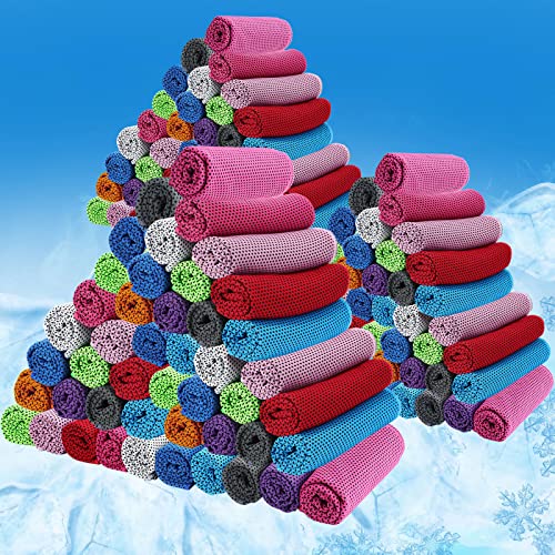 BBTO 80 Pcs Cooling Towels 32x12 in Microfiber,Multicolor | Ice Cold Breathable Neck Face Design, Quick Cool Yoga Sport Gym Workout Camping, Chilly Outdoor Training Activities