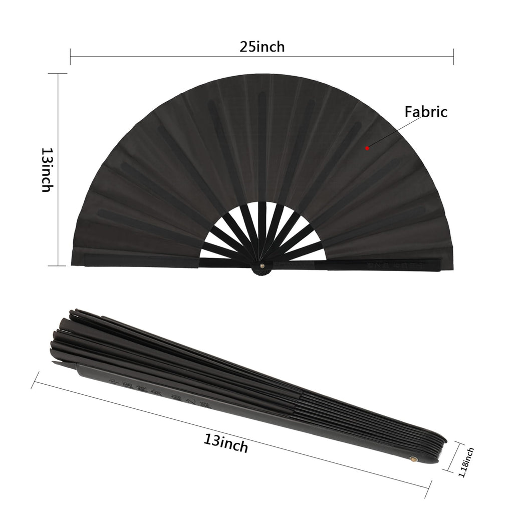 Maitys 2 Pack Foldable Fans for Rave Dancing,Black,Simple Pattern