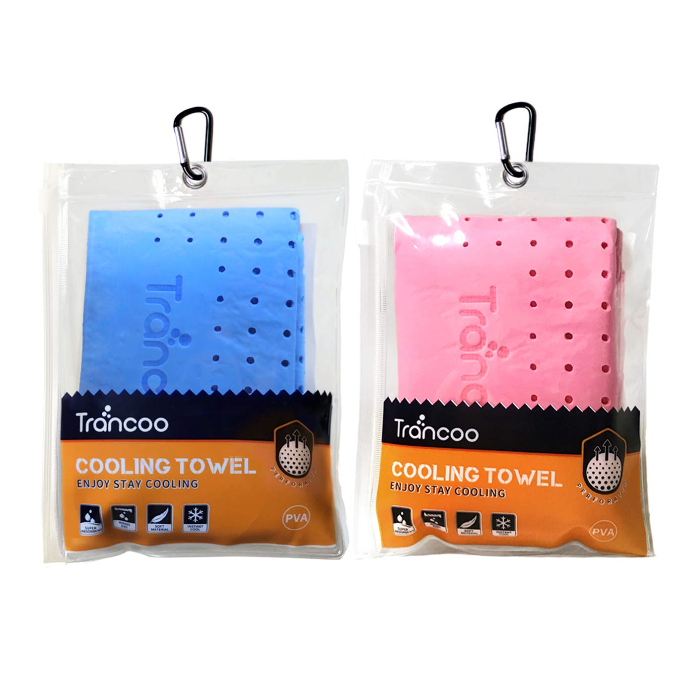 2 Packs PVA Cooling Towel(33"X7.85",Perforated Chill Towel, PVA Cooling Scarf,Sweat Rags for Workout, Neck Warp Sports Towel for Running, Hiking,Swimming Golf (Blue+Pink)