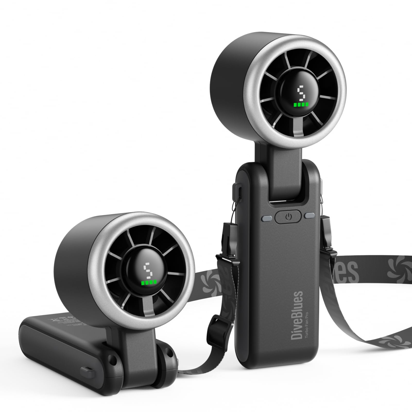 Diveblues Portable Handheld Turbo Fan | 3 IN 1 Hand/Neck/Desk Fan, Up to 12 Working Hours, 5 Gear Wind, Battery Operated, Travel, Working, Outdoor Activities