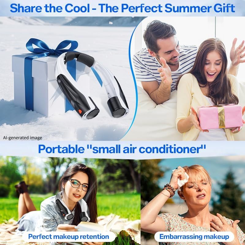 Max 21 mph Powerful Cooling Airflow Neck Fan: 6-Speed 6000mAh 8-20H Runtime | 360° Airflow Coverage for Full Neck & Face Cooling - Hands-Free Wearable Fan for Outdoor Travel Hiking Hot Flashes -Black