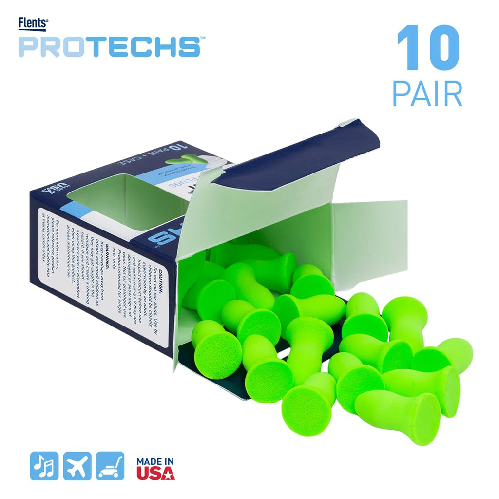 Flents Protechs Quiet Contour Foam Ear Plugs, NRR 33, 10 Pair, Green